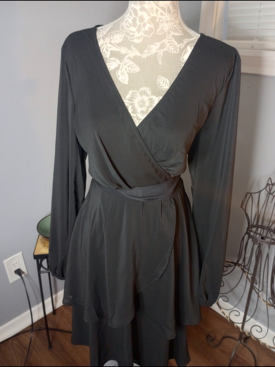 Dresses & Skirts - Women's Black Long Sleeve Wrap Dress - Classic Elegant Style